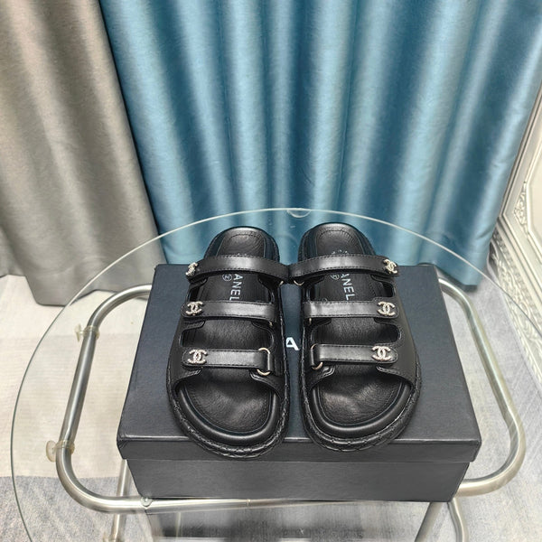 CC 25C Sandal Triple Straps Black Calfskin