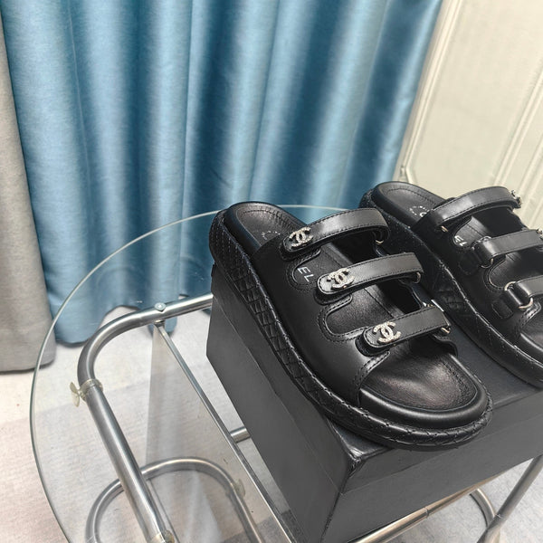 CC 25C Sandal Triple Straps Black Calfskin