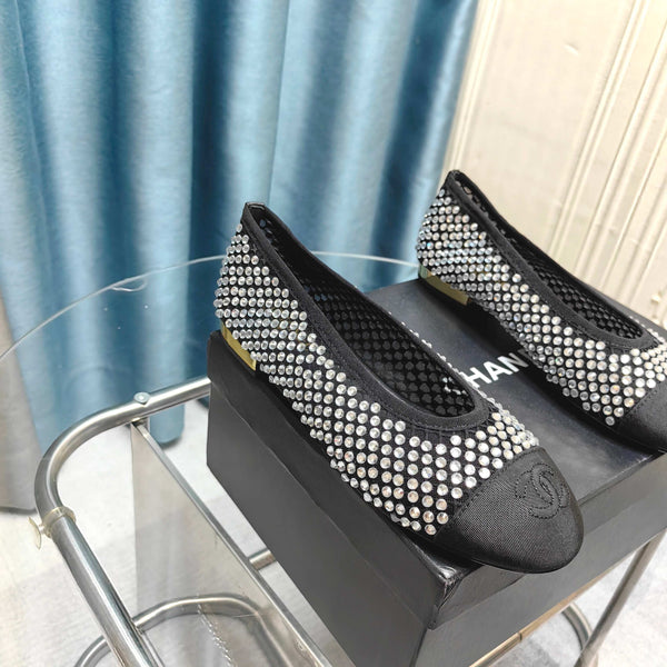 CC 25P Ballet Flat Black Mesh Fabric