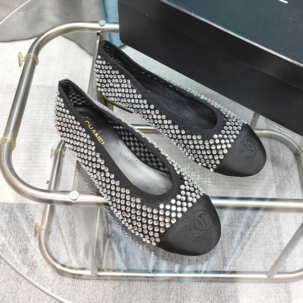 CC 25P Ballet Flat Black Mesh Fabric
