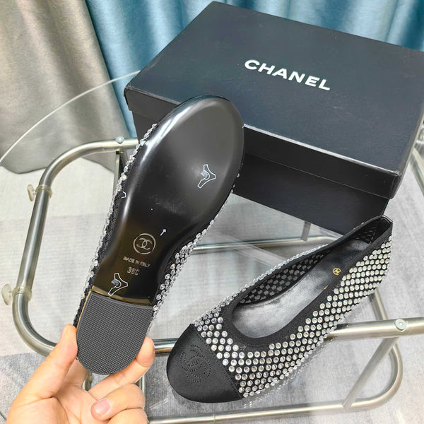 CC 25P Ballet Flat Black Mesh Fabric