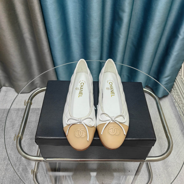 CC 25P Ballerina Bianca Beige Pelle di Vitello Trapuntata