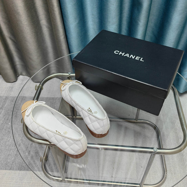 CC 25P Ballerina Bianca Beige Pelle di Vitello Trapuntata