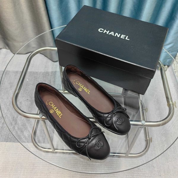 CC 25P Ballet Flat Black Chocolate Calfskin