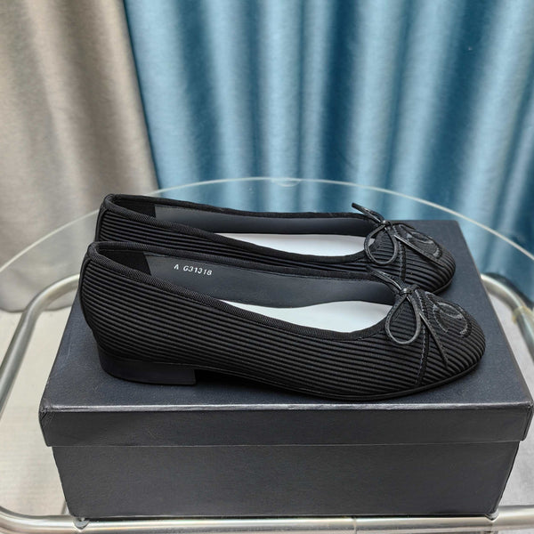 CC 25P Ballet Flat Black Striped Fabric