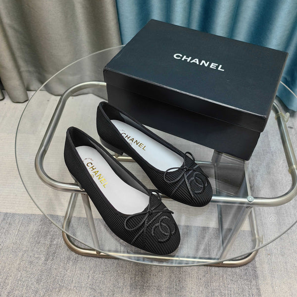 CC 25P Ballet Flat Black Striped Fabric