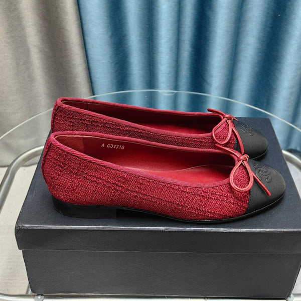 CC 25P Ballet Flat Red Tweed Black Calfskin