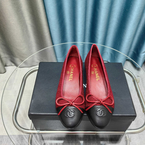 CC 25P Ballet Flat Red Tweed Black Calfskin