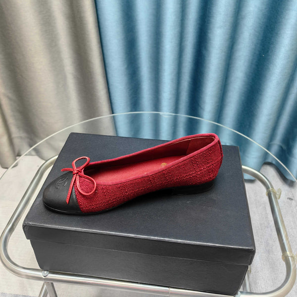 CC 25P Ballet Flat Red Tweed Black Calfskin
