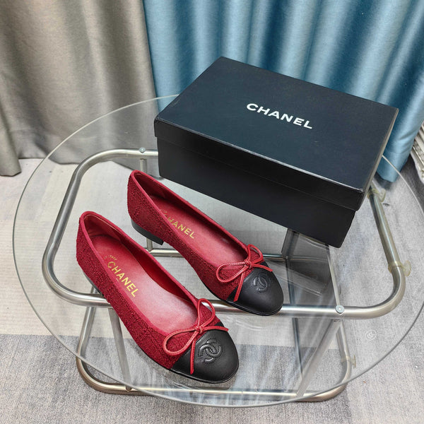 CC 25P Ballet Flat Red Tweed Black Calfskin