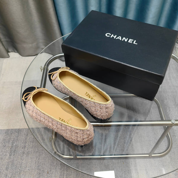 CC 25P Ballet Flat Light Pink Tweed Black Grosgrain