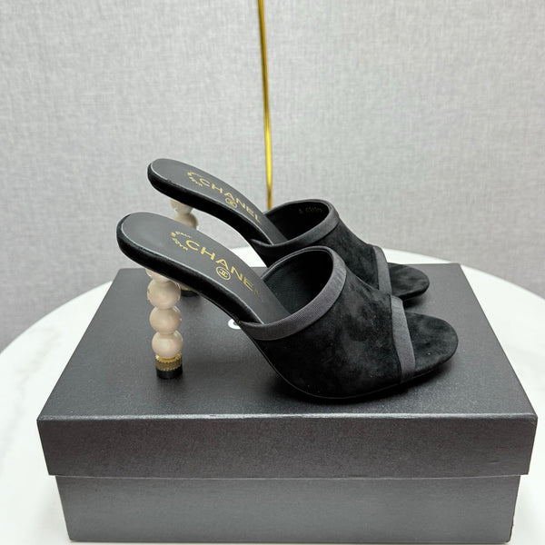CC 25 High Heel Slippers 85mn Black Suede 368790