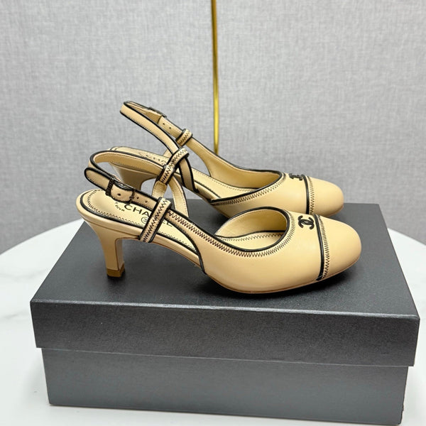 CC 25 Slingback 50mm Beige Black Sheepskin 368798