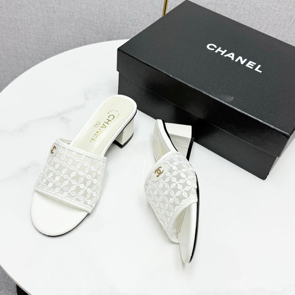 CC 25 Heel Sandals 50m White Mesh And Sheepskin 368804