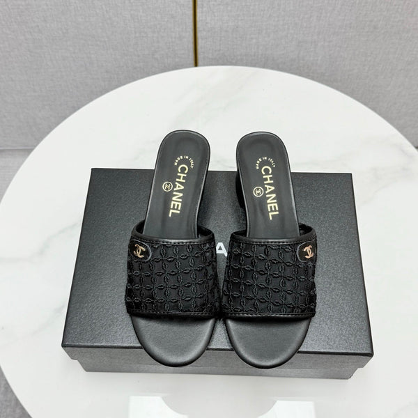 CC 25 Heel Sandals 50m Black Mesh And Sheepskin 368802