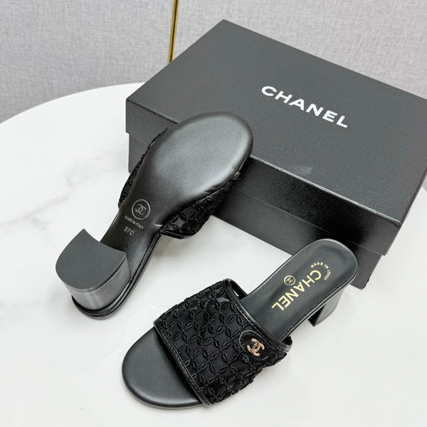 CC 25 Heel Sandals 50m Black Mesh And Sheepskin 368802
