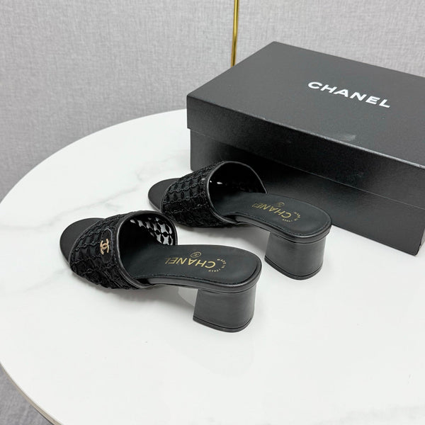 CC 25 Heel Sandals 50m Black Mesh And Sheepskin 368802