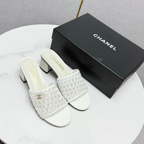 CC 25 Heel Sandals 50m White Mesh And Sheepskin 368804
