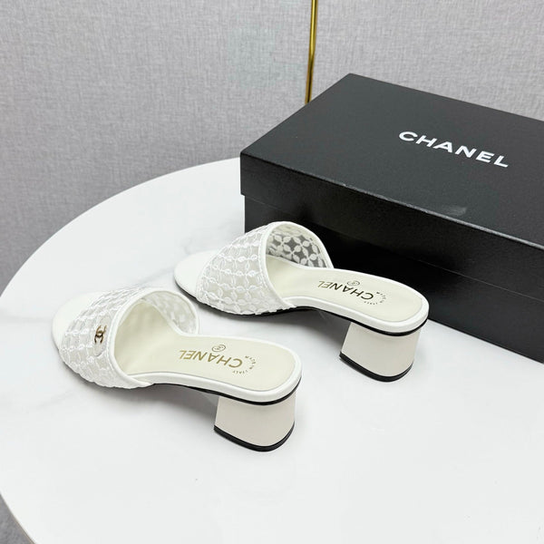 CC 25 Heel Sandals 50m White Mesh And Sheepskin 368804