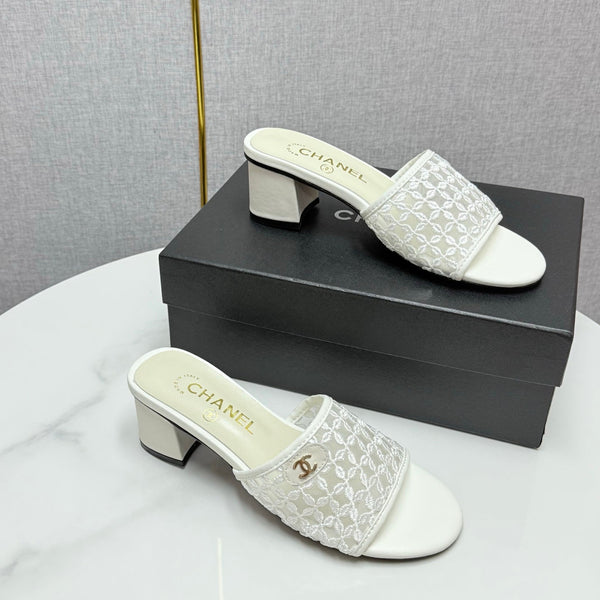 CC 25 Heel Sandals 50m White Mesh And Sheepskin 368804