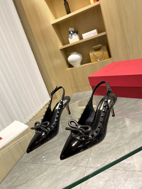 Valentino Rockstud Bow Slingback Pumps 65mm Patent Leather