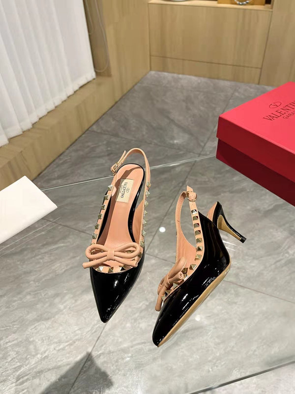 Valentino Rockstud Bow Slingback Pumps 65mm Patent Leather