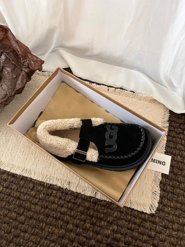 UGG Teddy Loafers Black Suede Sheepskin Wool 512889