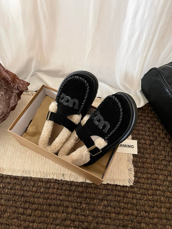 UGG Teddy Loafers Black Suede Sheepskin Wool 512889