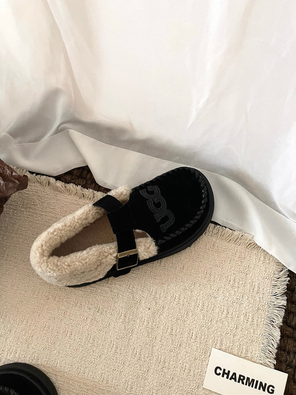 UGG Teddy Loafers Black Suede Sheepskin Wool 512889