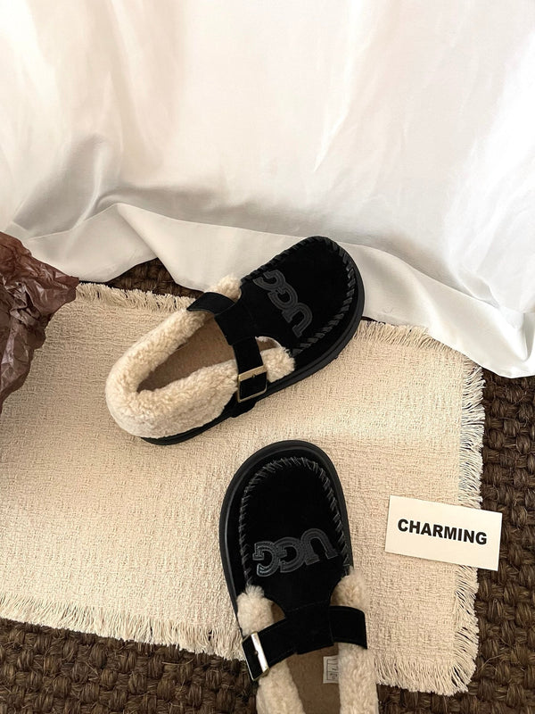 UGG Teddy Loafers Black Suede Sheepskin Wool 512889