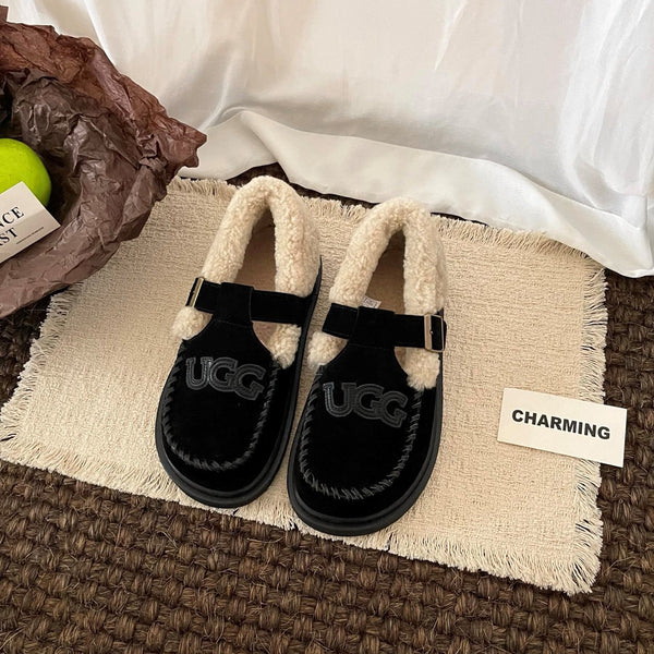 UGG Teddy Loafers Black Suede Sheepskin Wool 512889