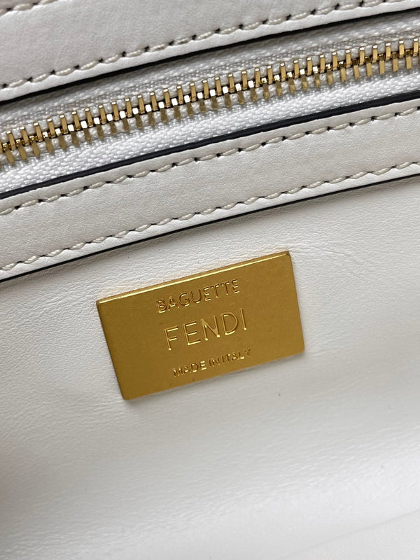 Fend Baguette 24 Bag With FF Motif White Leather Ghw