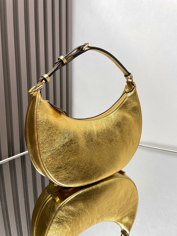 FENDIGRAPHY MEDIUM 29 IN GOLD METALLIC SMOOTH LAMBSKIN GOLD HARDWARE