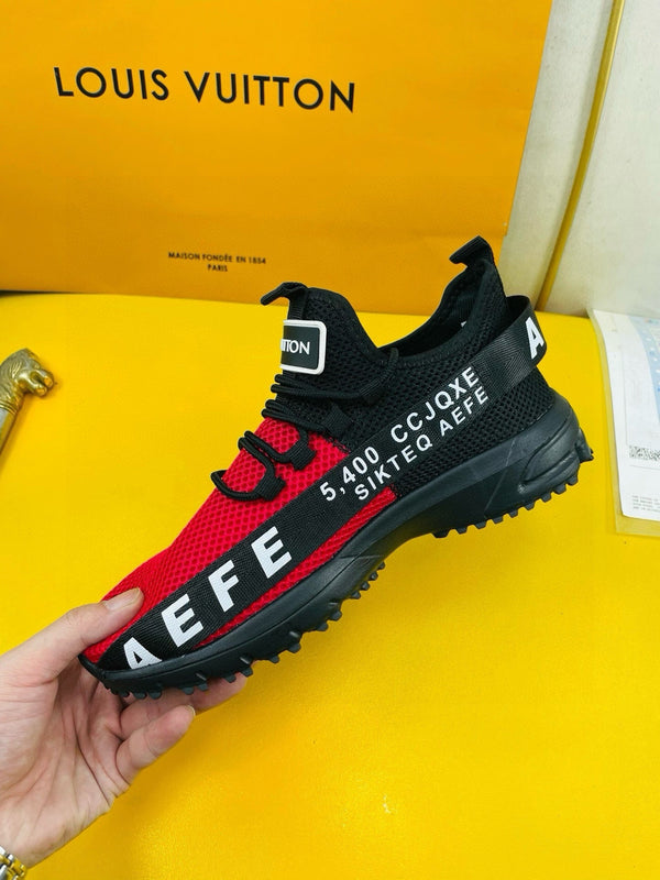 LV SNEAKER IN BLACK MIX RED BREATHABLE MESH FABRIC