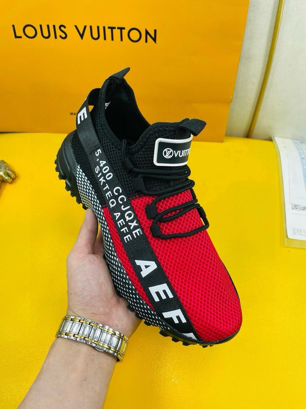 LV SNEAKER IN BLACK MIX RED BREATHABLE MESH FABRIC
