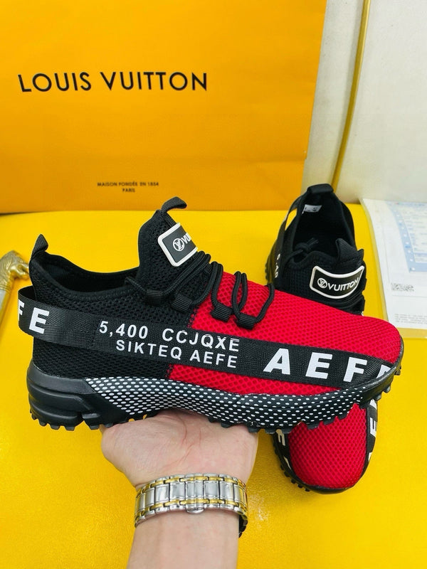 LV SNEAKER IN BLACK MIX RED BREATHABLE MESH FABRIC