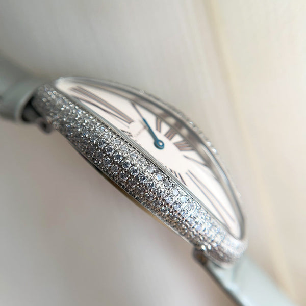 Vintage Baignoire 21mm Silver Diamond Case Grey Leather