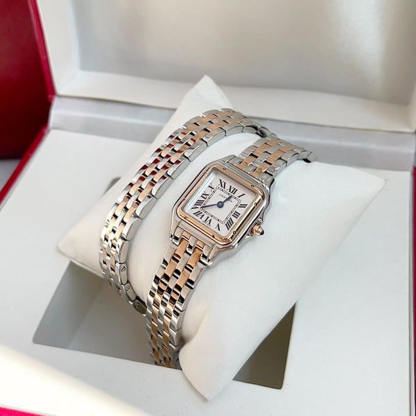 Catena doppia Panthere in argento e oro rosa da 22 mm, 44 cm