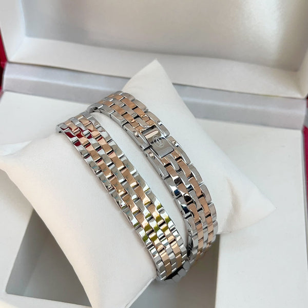 Catena doppia Panthere in argento e oro rosa da 22 mm, 44 cm