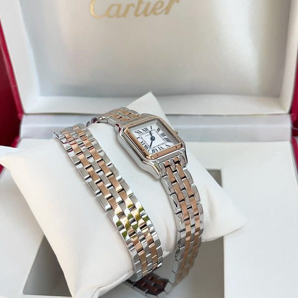 Catena doppia Panthere in argento e oro rosa da 22 mm, 44 cm