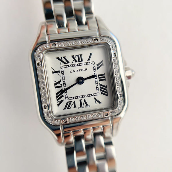 Panthere 22mm Silver Diamond Bezel Double Chain 44cm