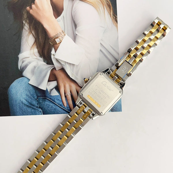 Panthere 22mm Oro Argento Diamante Castone Doppia Catena 44cm