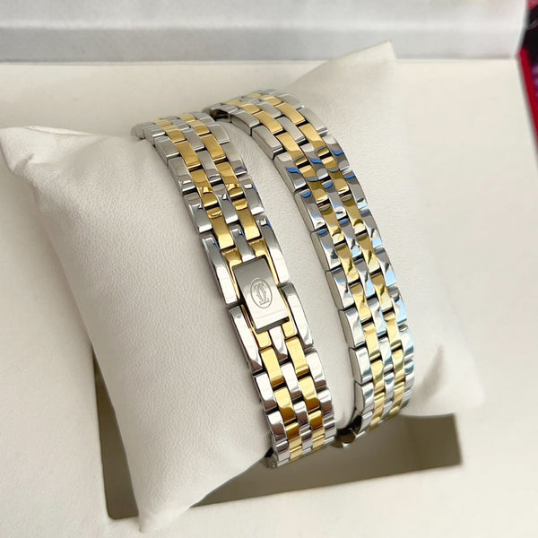 Panthere 22mm Oro Argento Diamante Castone Doppia Catena 44cm