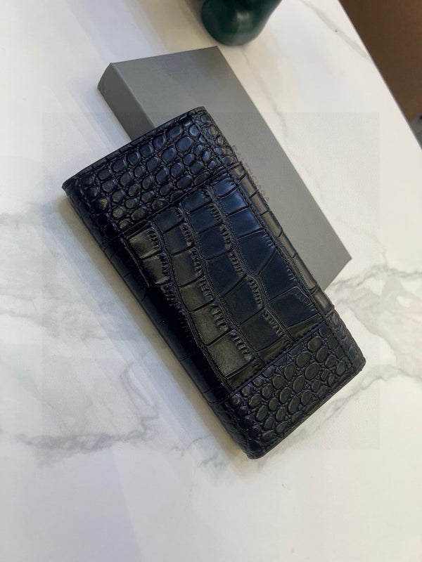 WALLET 15 IN BLACK CROCODILE EMBOSSED CALFSKIN