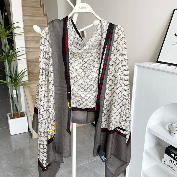 SCIARPA 200 CM IN LANA MONOGRAM MARRONE KAKI 399767