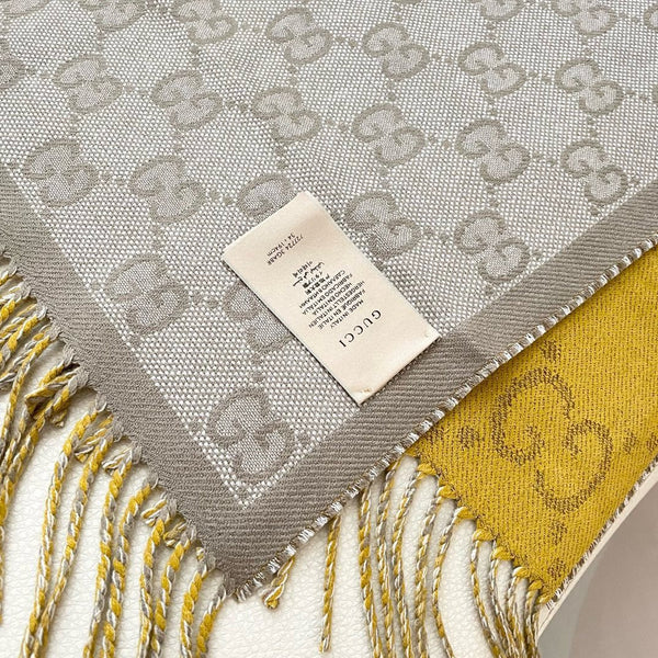 SCIARPA 195 CM IN CASHMERE GIALLO DIJON E MARRONE KAKI 401403