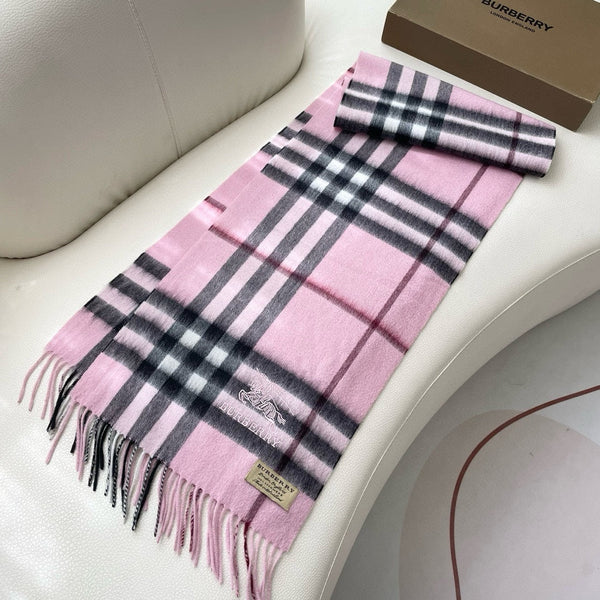 SCIARPA A QUADRI 180 CM IN CASHMERE NERO MIX ROSA CHIARO 405486