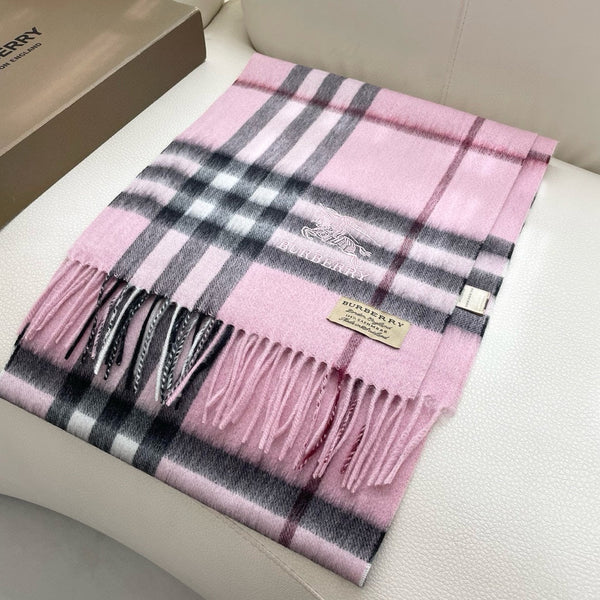 SCIARPA A QUADRI 180 CM IN CASHMERE NERO MIX ROSA CHIARO 405486
