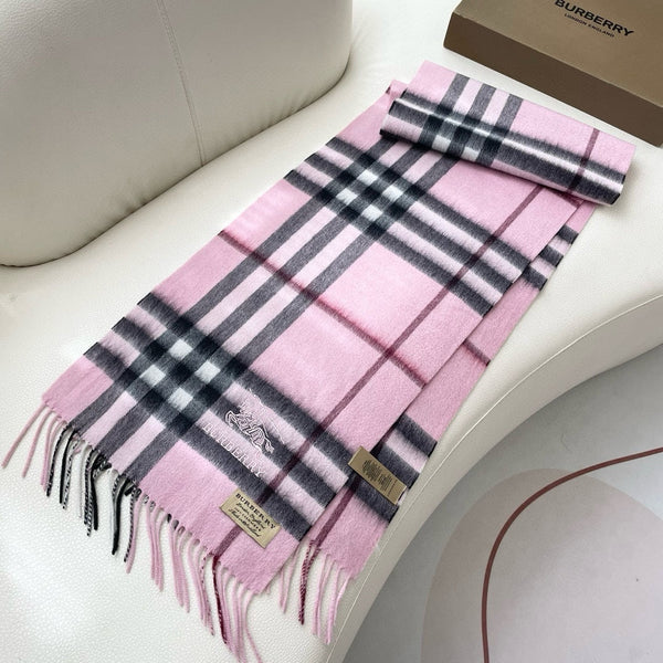 SCIARPA A QUADRI 180 CM IN CASHMERE NERO MIX ROSA CHIARO 405486