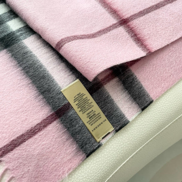 SCIARPA A QUADRI 180 CM IN CASHMERE NERO MIX ROSA CHIARO 405486